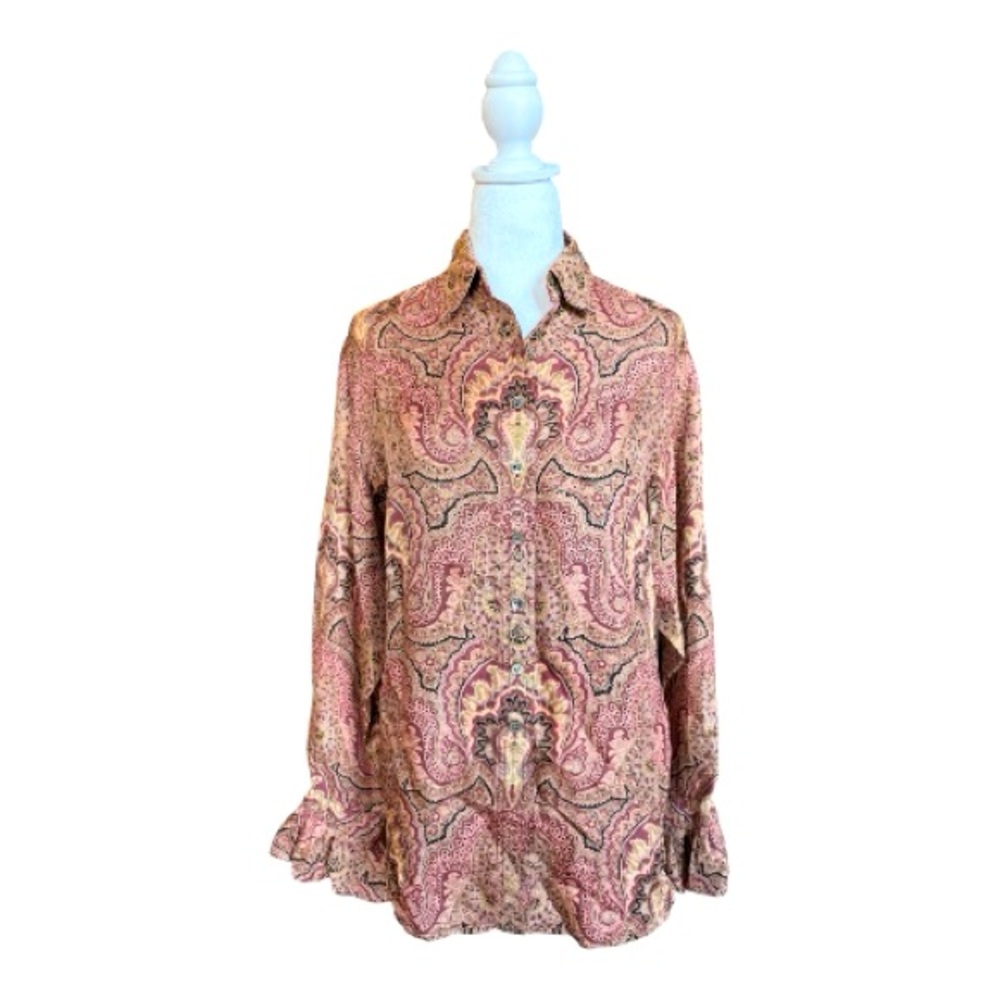 Anne Klein II Vintage 100% Silk Paisley Blouse